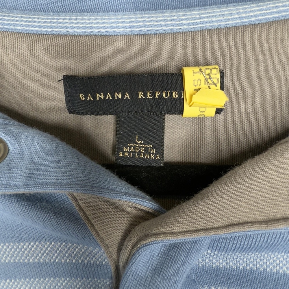 Banana Republic Polo Shirt Mens Large Blue Striped Long Sleeve Snap Collar Knit - Picture 2 of 9
